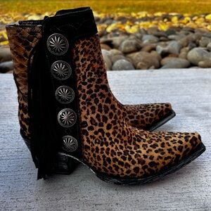 Double D Ranch Leopard and Black Ankle Boots